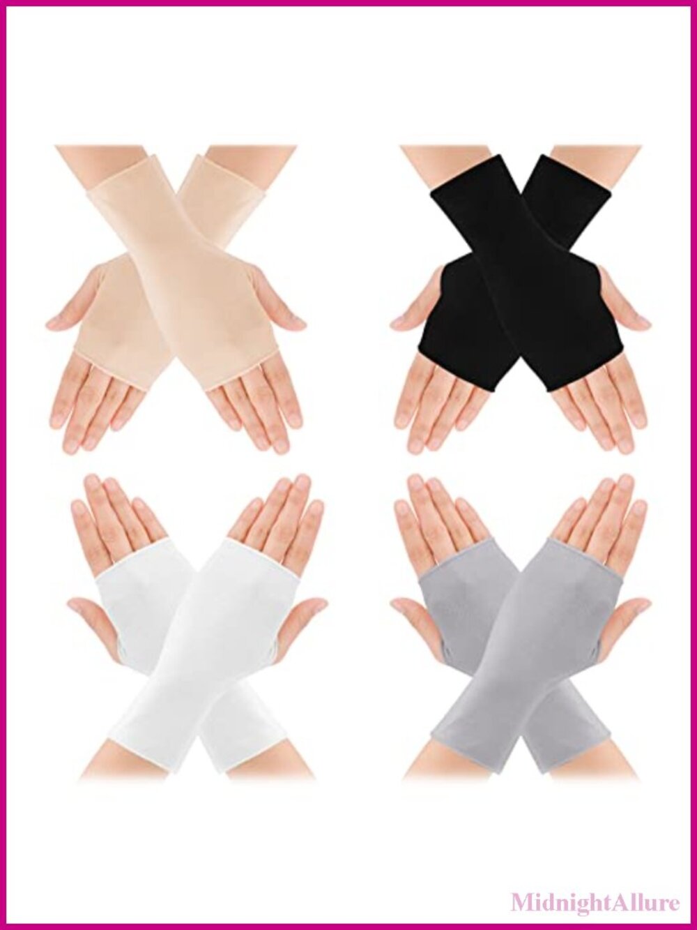4 Pairs UV Fingerless Gloves Modal Cotton Sun Protection Wrist
